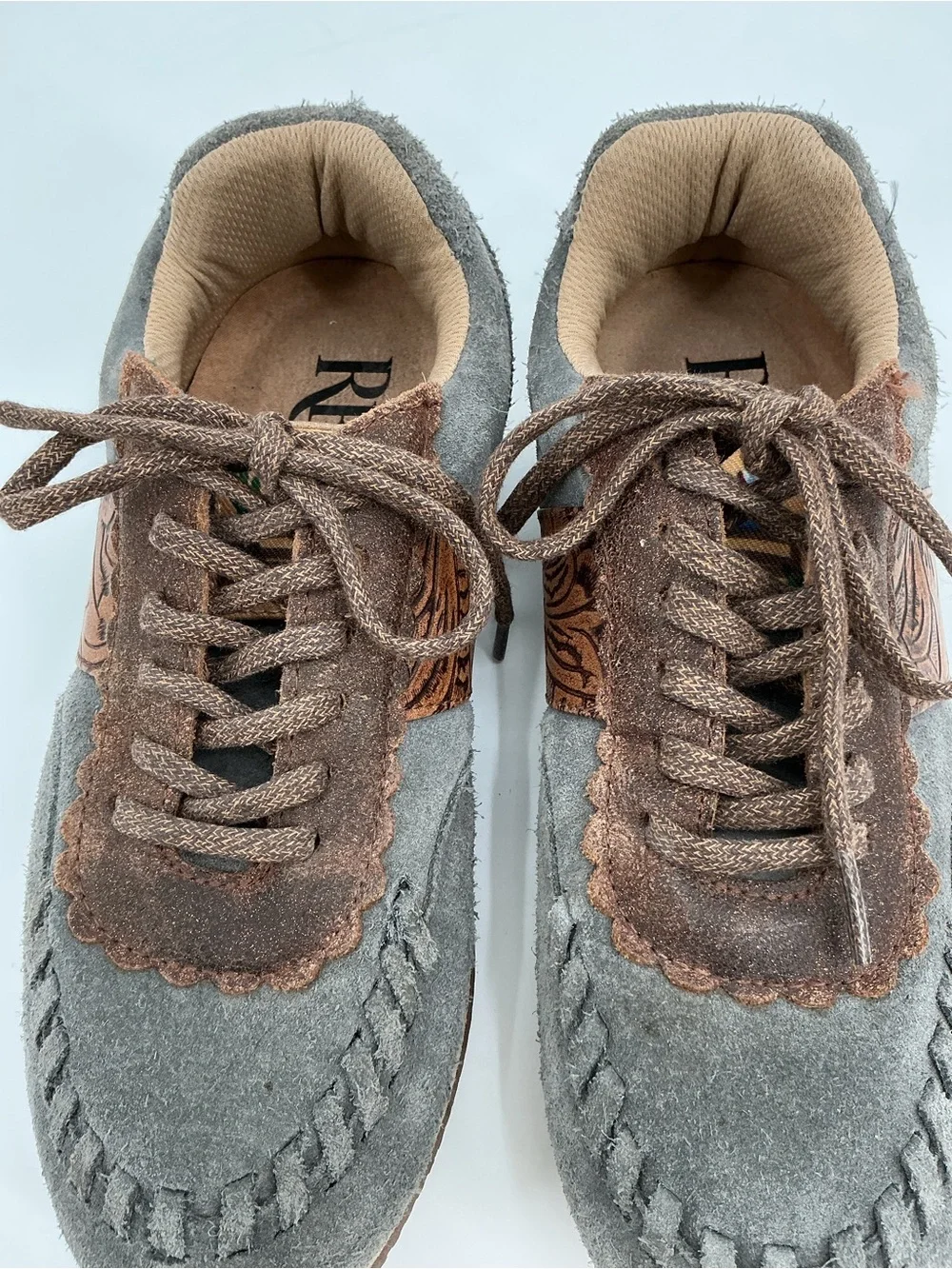 Reba - Justin Ladies Gray and Brown Suede Lace-Up Western Running Sneakers